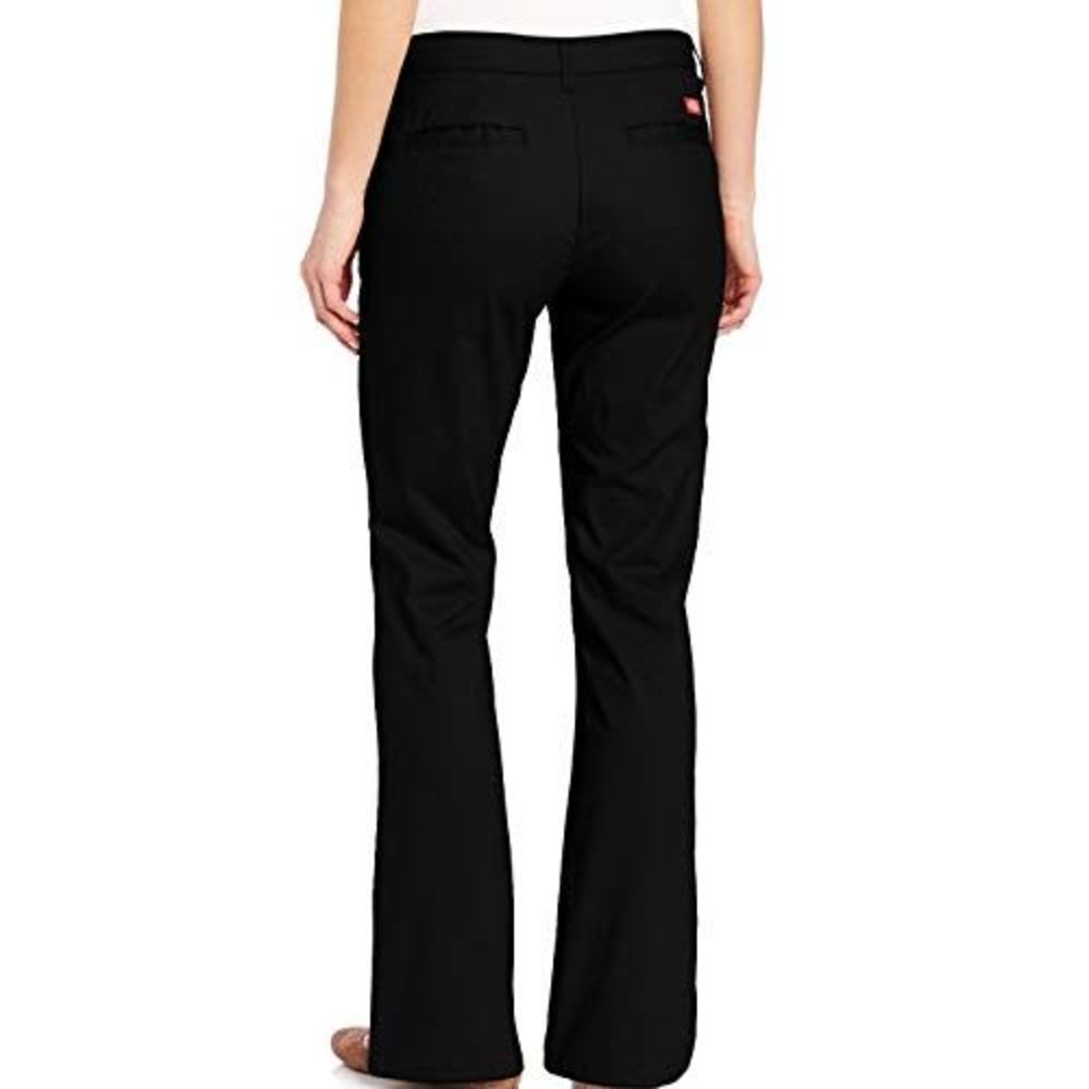 Dickies Womens Flat Front Stretch Twill Pant Slim Fit Bootcut, Black, 12 Size 12